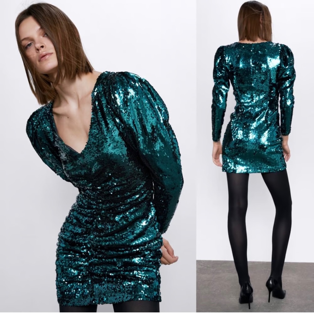 Green Sequin Zara Dress : Holiday , Party - Picture 3 of 8